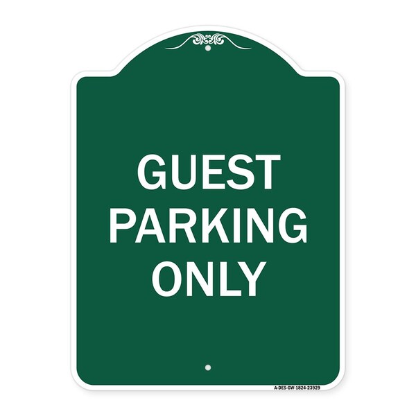 Designer Series Sign-Guest Parking Only, Green & White Aluminum Sign, 18" x 24", GW-1824-23929